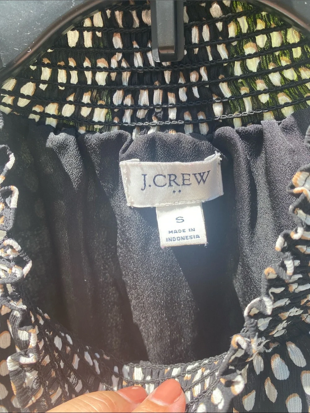 J. Crew Black Blouse with White Dot Pattern